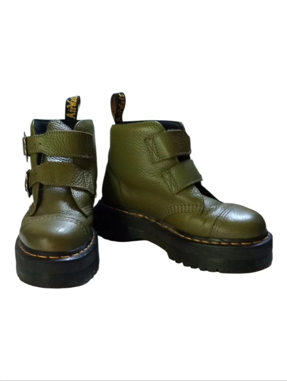 Dr Martens Women's Devon Flower Buckle Leather Platform Boots 8 US Khaki Green